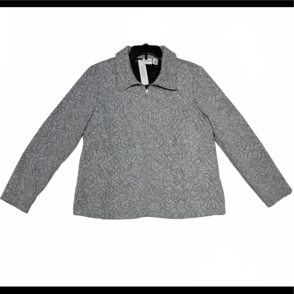 New $65 Weekends by Chico’s Sz 2 (12/14-L) Full Zip Knit Gray Jacket